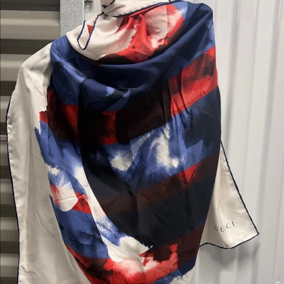 Gucci Red and Blue Abstract Scarf